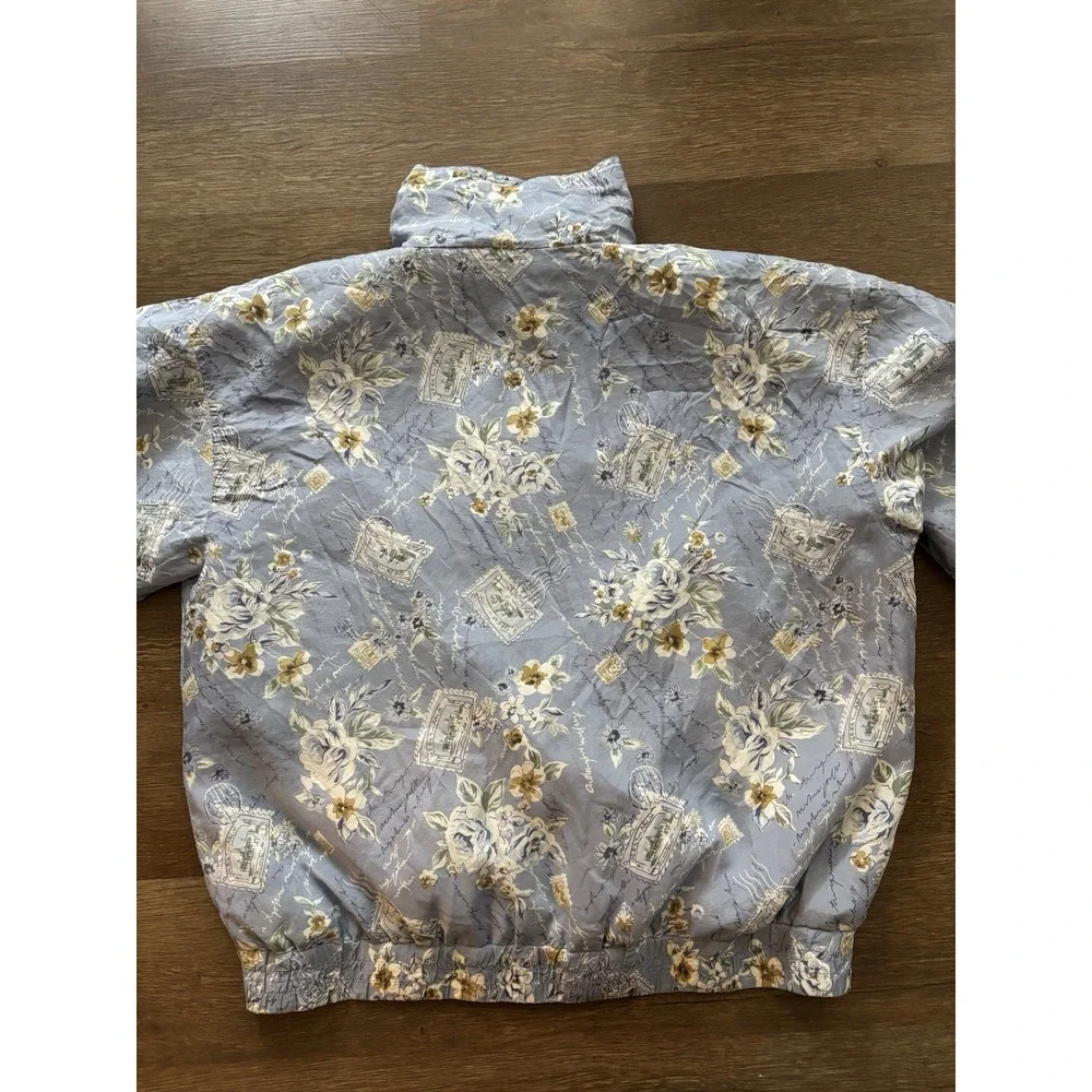 Vintage Women 100% Silk‎ Bomber Jacket EVR Rousso Mixed Floral Windbreaker XL